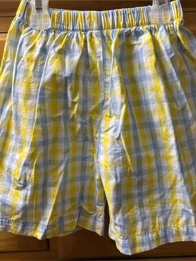 Barefoot Boy's Elastic Waist Yellow and Blue Plaid Pull-On Shorts Size 4